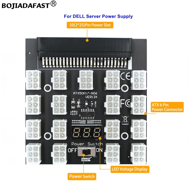 2400W Server Psu Breakout Board - 17 Port PCI-E 6Pin Konektor Server